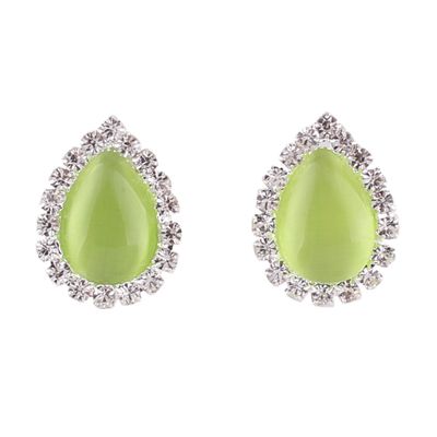 Grace Jun Fashion Rhinestone Opal Silver Plated Water Drop Clip on Earrings Non Piercing Bijouterie (Green A)