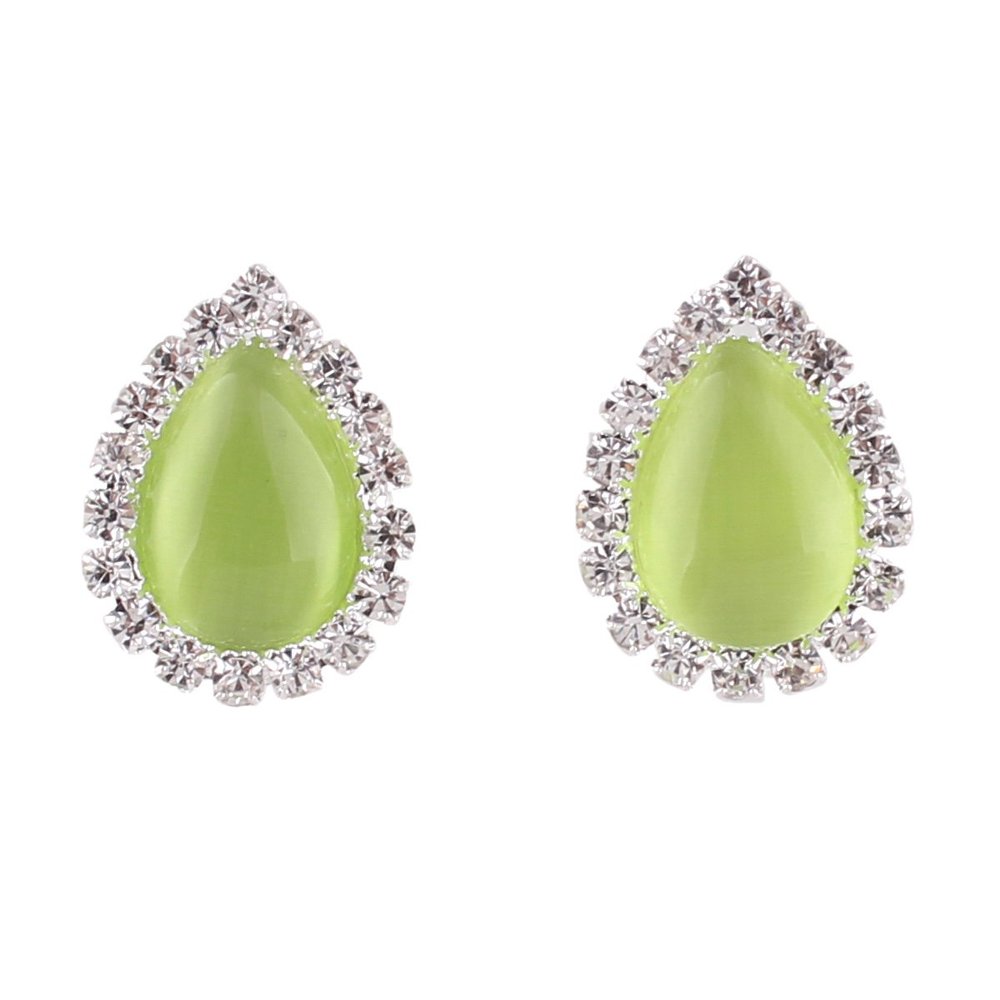 Grace Jun Fashion Rhinestone Opal Silver Plated Water Drop Clip on Earrings Non Piercing Bijouterie (Green A)