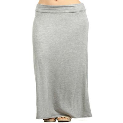 Women's Regular and Plus Size High Waisted and Fold Over Solid Long Maxi Skirt Made in USA (3XL, H.Grey)