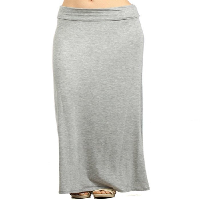Women's Regular and Plus Size High Waisted and Fold Over Solid Long Maxi Skirt Made in USA (3XL, H.Grey)