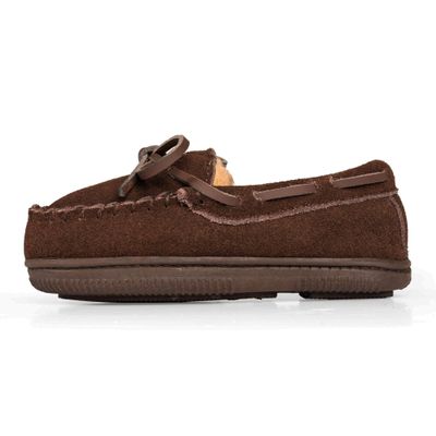 NORTY Size 1 Moccasin House Slippers for Kids- Slip-On Toddler Shoes for Boys and Girls - Suede - Runs True to Size - Chocolate