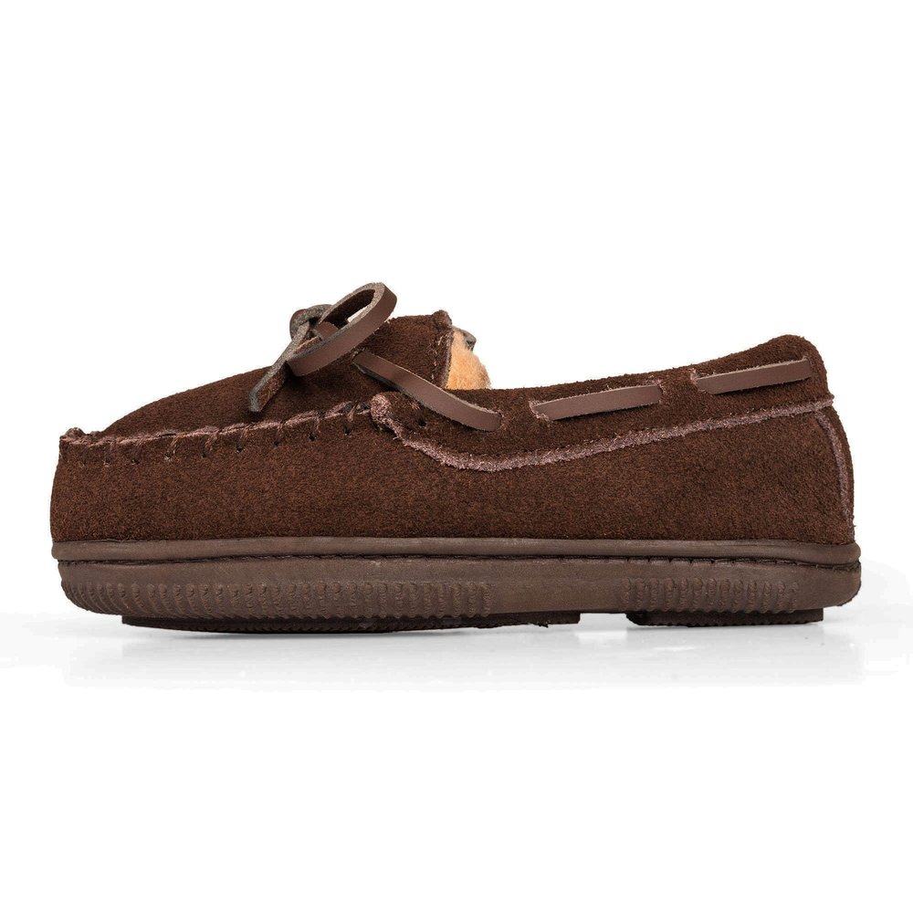 NORTY Size 1 Moccasin House Slippers for Kids- Slip-On Toddler Shoes for Boys and Girls - Suede - Runs True to Size - Chocolate