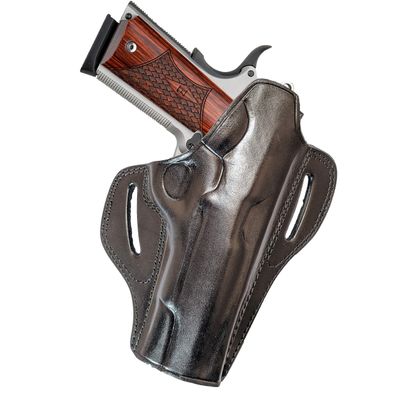 1911 Leather Holster, Right Hand OWB - Fits All 1911 Models with 4" and 5" Barrels - Premium Leather for 1911 .45 Full Size - Concealed Pancake Holster (Black)