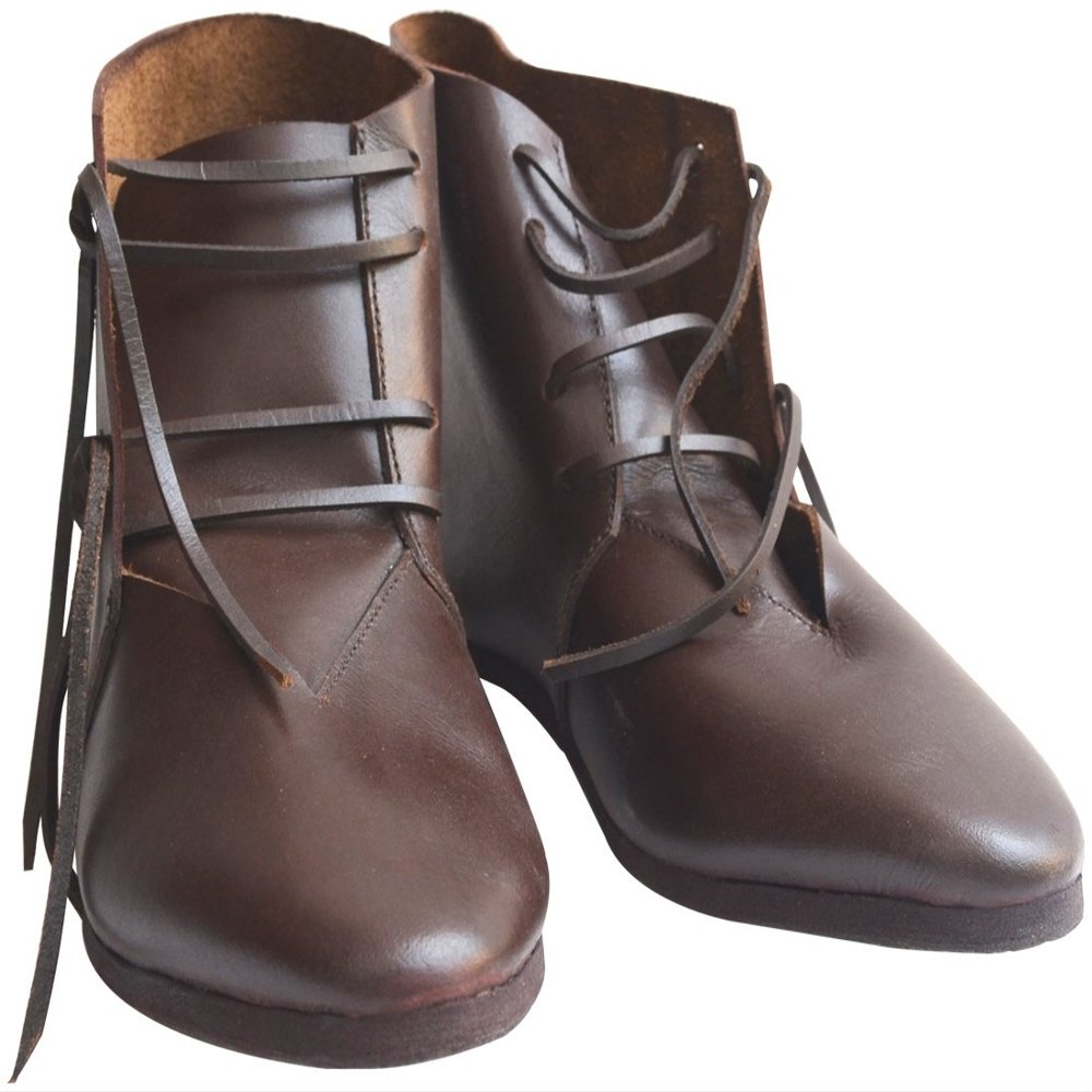 Medieval Ankle Rubber Sole Shoes Hand Made Brown or Black (Black, USA-13)