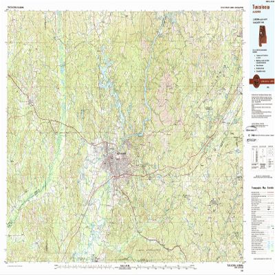 YellowMaps Tuscaloosa AL topo map, 1:100000 Scale, 30 X 60 Minute, Historical, 1984, Updated 1988, 23.9 x 42.8 in - Tyvek