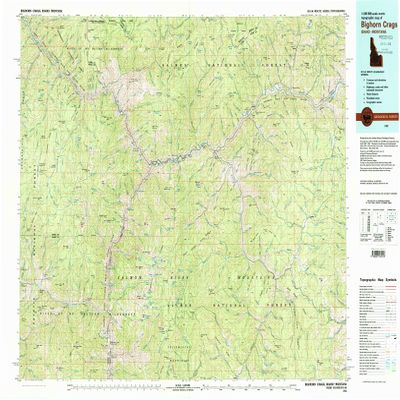 YellowMaps Bighorn Crags ID topo map, 1:100000 Scale, 30 X 60 Minute, Historical, 1982, Updated 1982, 24.1 x 38 in - Tyvek