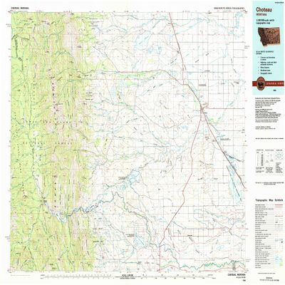 YellowMaps Choteau MT topo map, 1:100000 Scale, 30 X 60 Minute, Historical, 1984, Updated 1984, 24.1 x 36 in - Tyvek