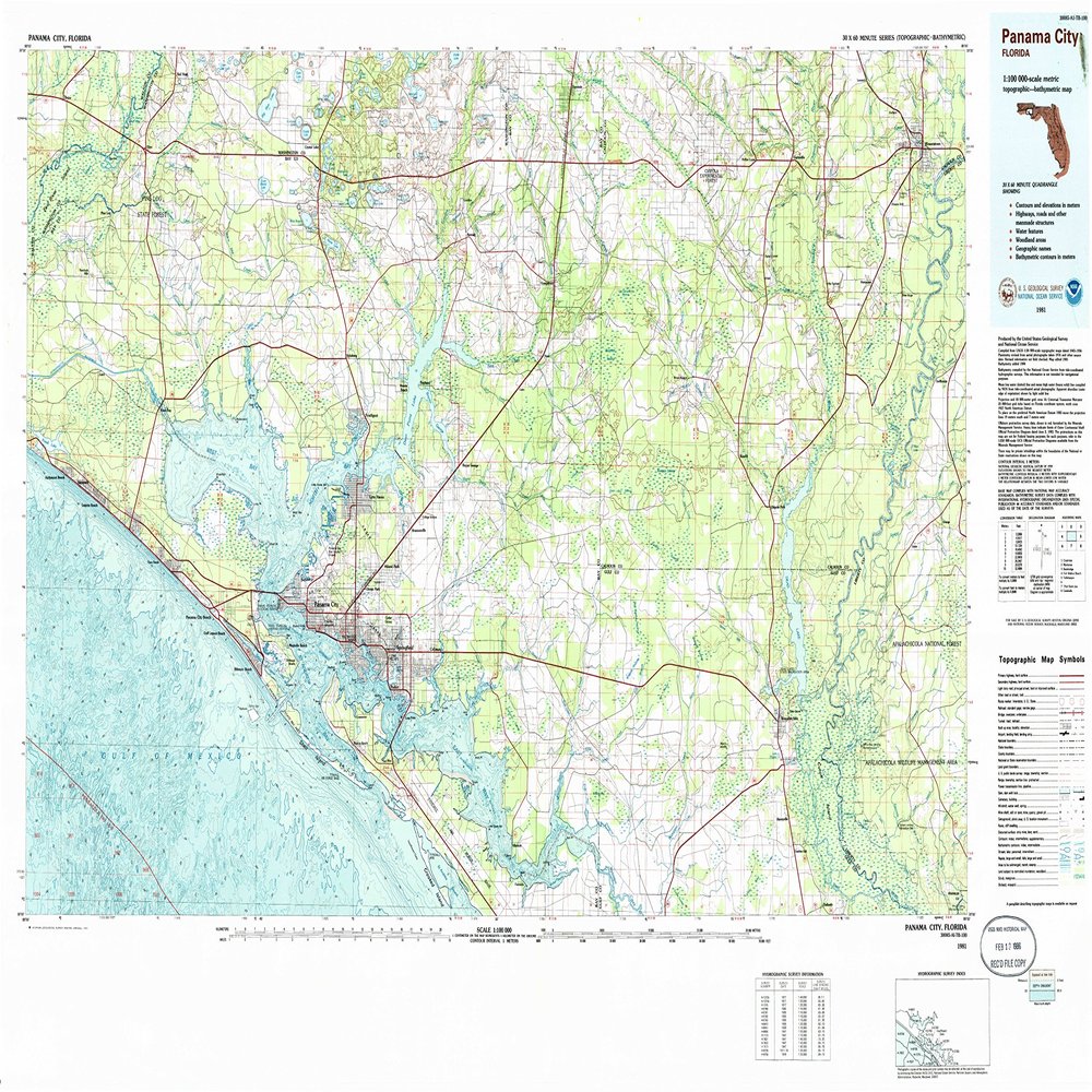 YellowMaps Panama City FL topo map, 1:100000 Scale, 30 X 60 Minute, Historical, 1981, Updated 1985, 27.6 x 44.1 in - Tyvek