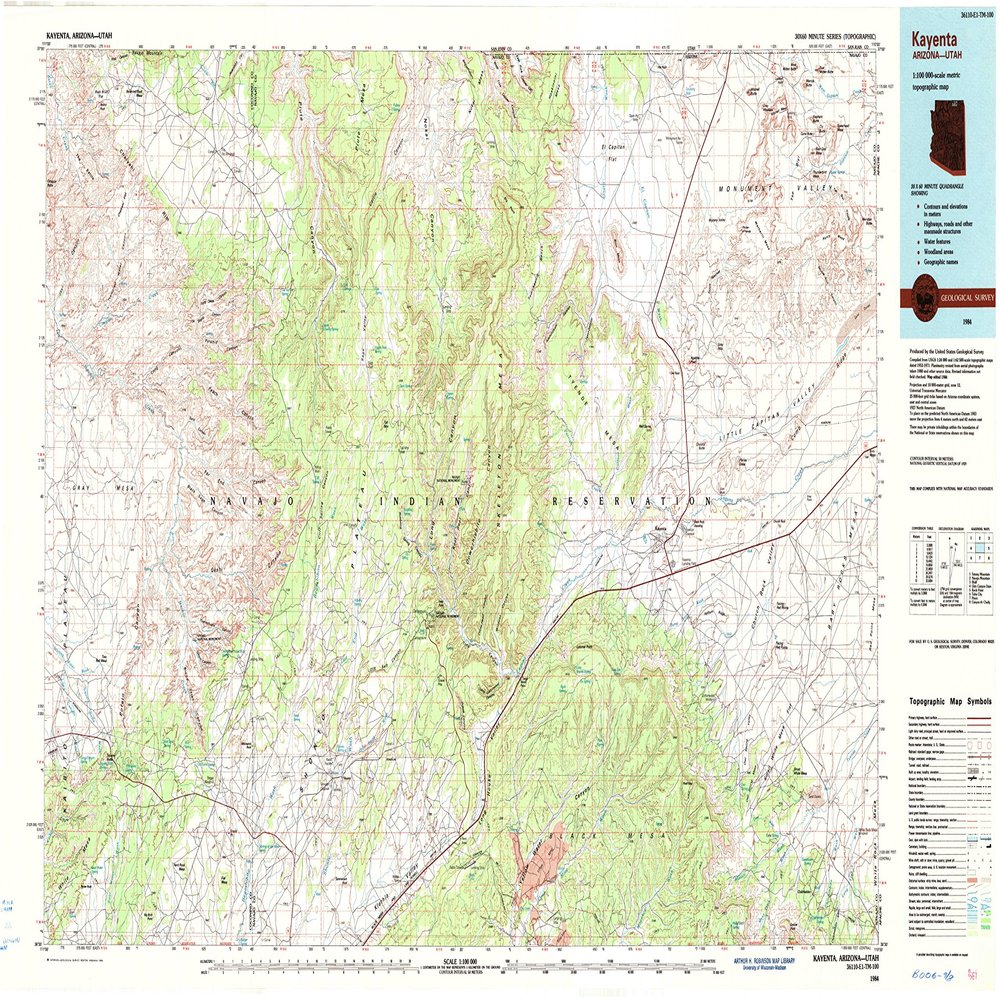 YellowMaps Kayenta AZ topo map, 1:100000 Scale, 30 X 60 Minute, Historical, 1984, Updated 1984, 24.4 x 42.2 in - Tyvek