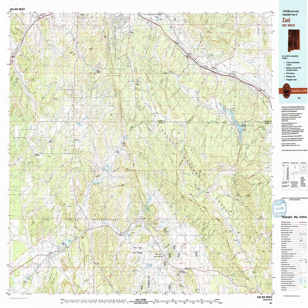YellowMaps Zuni NM topo map, 1:100000 Scale, 30 X 60 Minute, Historical, 1981, Updated 1991, 24 x 42.1 in - Paper