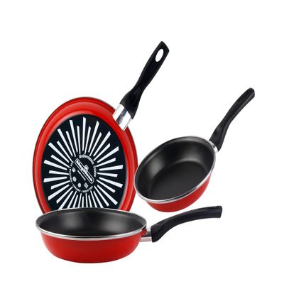 Magefesa Grana Set of Frying Pans 18 20 24 Enamelled Steel, with Reinforced Non-Stick Coating and Exterior Red Suitable for All hob Types, Including Induction.