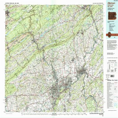 YellowMaps Allentown PA topo map, 1:100000 Scale, 30 X 60 Minute, Historical, 1984, Updated 1988, 24.1 x 40.1 in - Tyvek