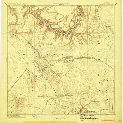 YellowMaps Diamond Creek AZ topo map, 1:250000 Scale, 1 X 1 Degree, Historical, 1892, Updated 1927, 19.7 x 16.5 in - Tyvek