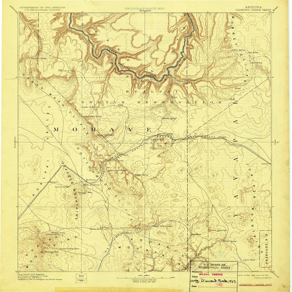 YellowMaps Diamond Creek AZ topo map, 1:250000 Scale, 1 X 1 Degree, Historical, 1892, Updated 1927, 19.7 x 16.5 in - Tyvek