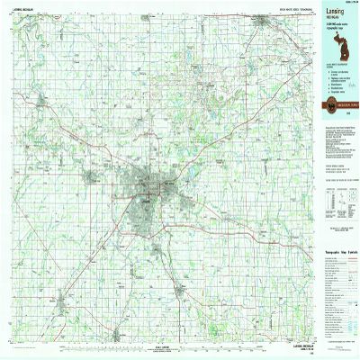 YellowMaps Lansing MI topo map, 1:100000 Scale, 30 X 60 Minute, Historical, 1983, Updated 1984, 24.1 x 38.6 in - Tyvek