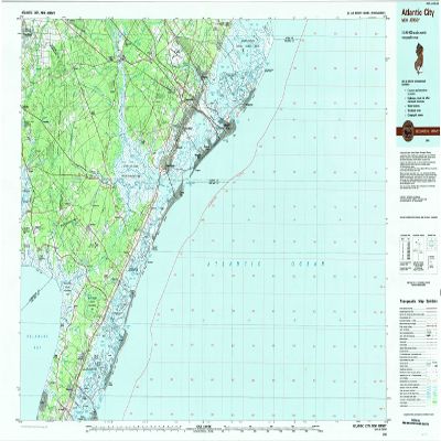 YellowMaps Atlantic City NJ topo map, 1:100000 Scale, 30 X 60 Minute, Historical, 1984, Updated 1985, 24.1 x 41.1 in - Tyvek