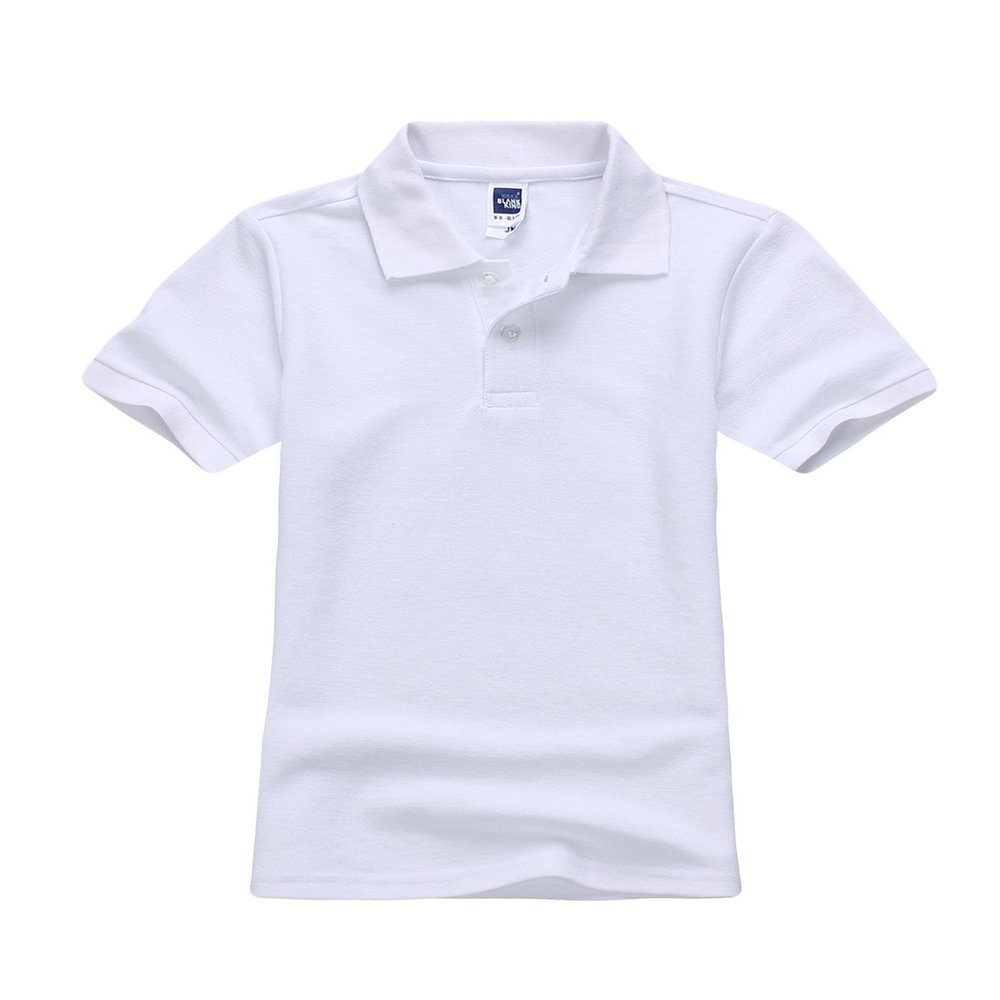 Jueshanzj Boys Polo Shirt Short Sleeve Cotton Basic Tee Pure Color Summer Tops White L(140-145cm)
