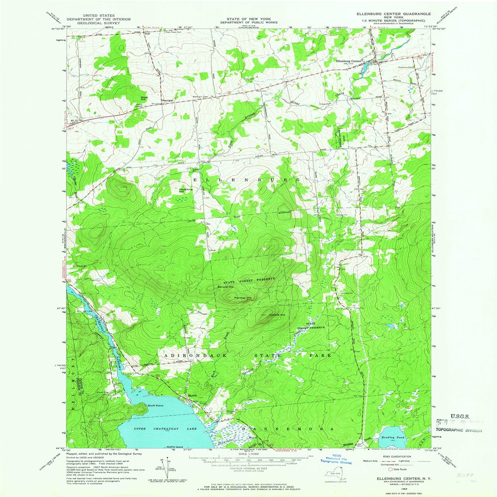 YellowMaps Ellenburg Center NY topo map, 1:24000 Scale, 7.5 X 7.5 Minute, Historical, 1964, Updated 1966, 26.9 x 22.1 in - Tyvek