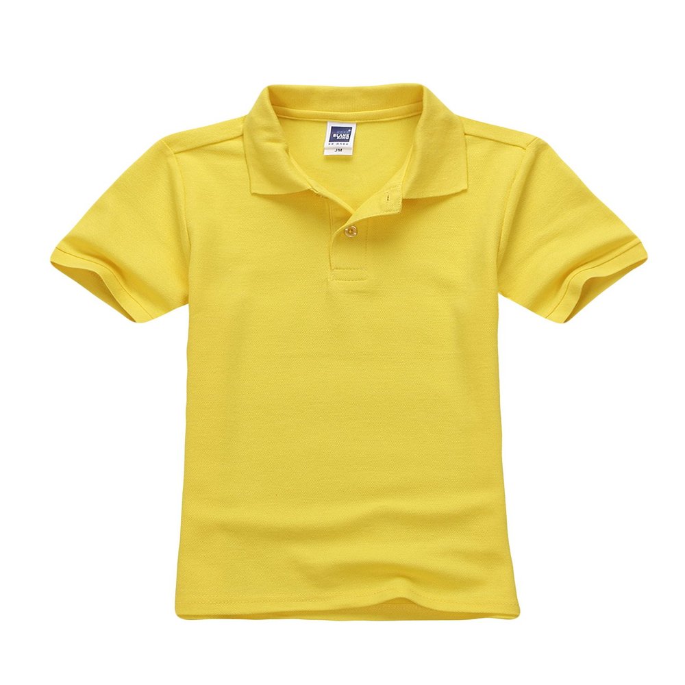 Jueshanzj Boys Polo Shirt Short Sleeve Cotton Basic Tee Pure Color Summer Tops Yellow M(120-130cm)