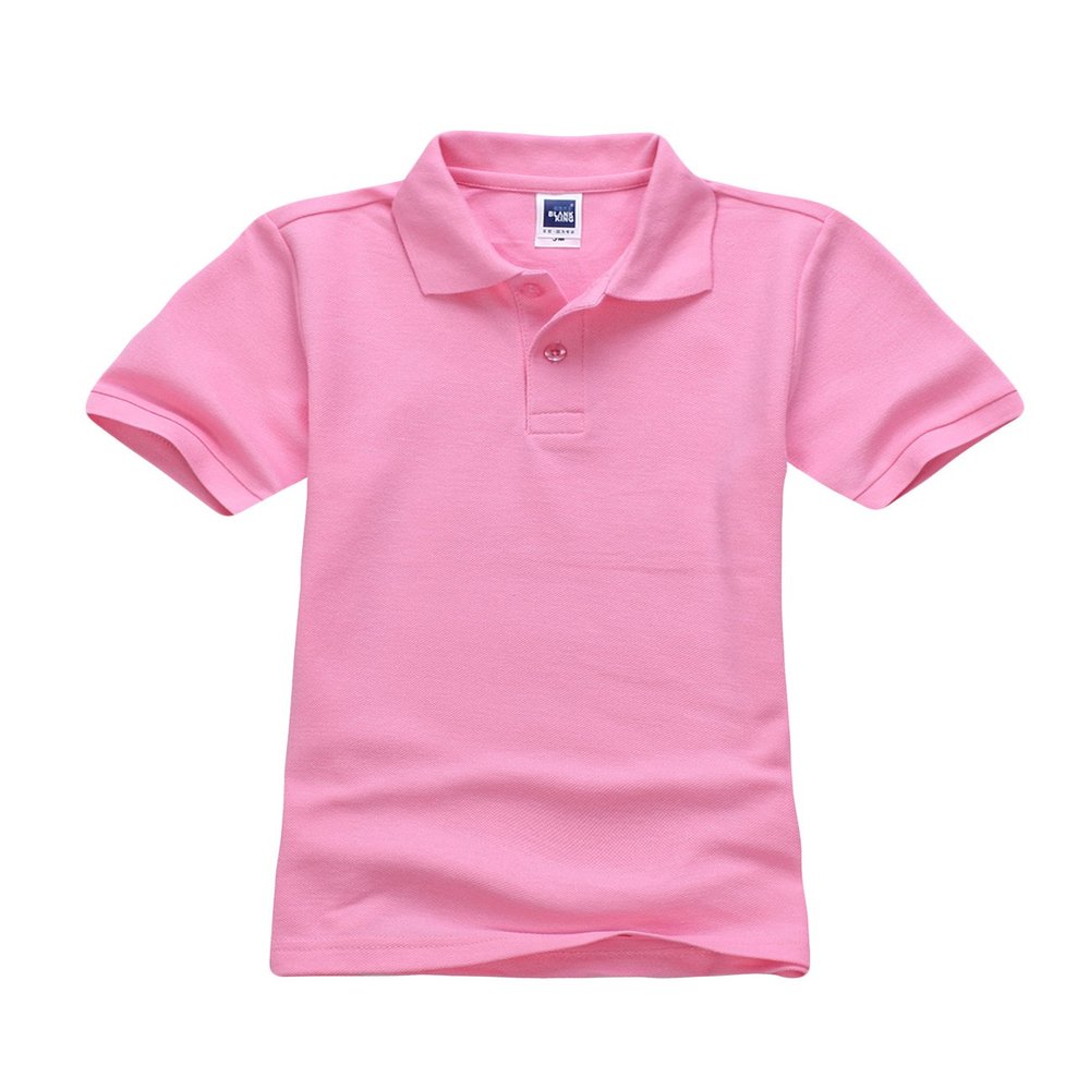 Jueshanzj Boys Polo Shirt Short Sleeve Cotton Basic Tee Pure Color Summer Tops Pink M(120-130cm)