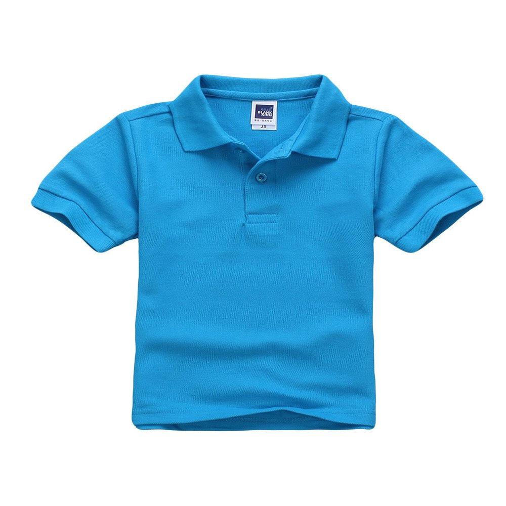 Jueshanzj Boys Polo Shirt Short Sleeve Cotton Basic Tee Pure Color Summer Tops Lake Blue M(120-130cm)
