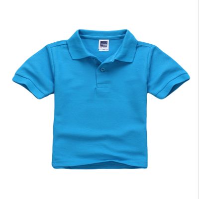 Jueshanzj Boys Polo Shirt Short Sleeve Cotton Basic Tee Pure Color Summer Tops Lake Blue S(100-110cm)