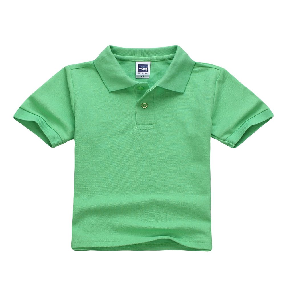 Jueshanzj Boys Polo Shirt Short Sleeve Cotton Basic Tee Pure Color Summer Tops Light Green L(140-145cm)
