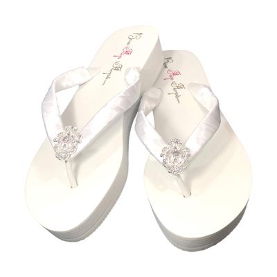 Lace Rhinestone Satin Wedge Flip Flops