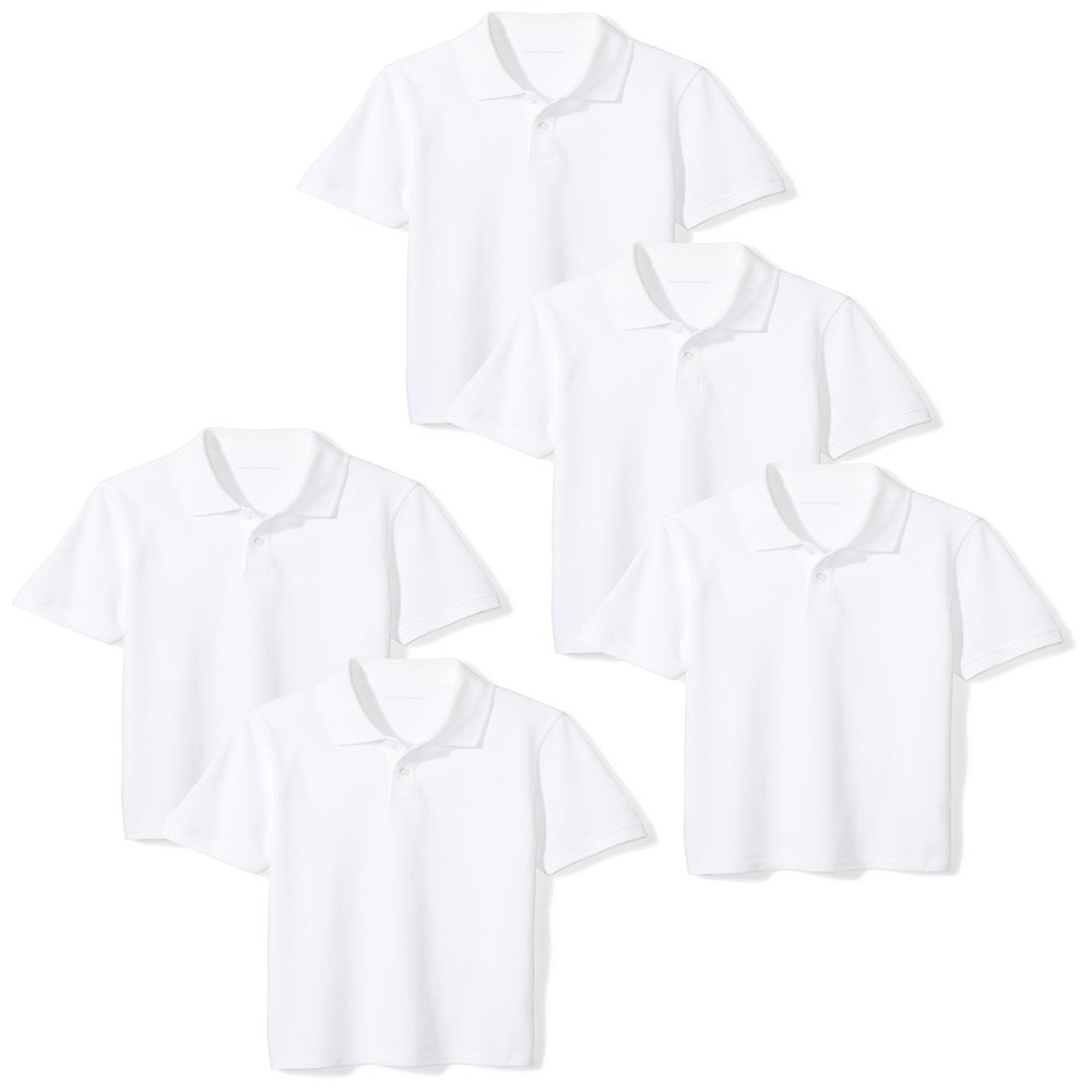 Amazon Essentials Boys' Uniform Short-Sleeve Pique Polo Shirts, 5-Pack White, 2T