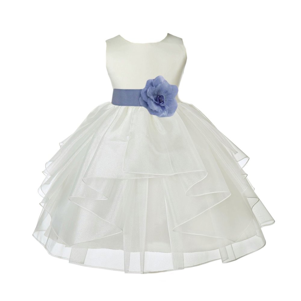ekidsbridal Ivory Satin Shimmering Organza Flower Girl Dress Baptism 4613T 6