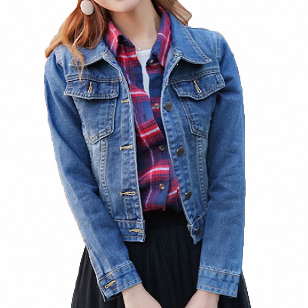Huiwa Womens Denim Jacket Plus Size S4Xl Short for Solid Long Sleeve Street Jeans Blue L