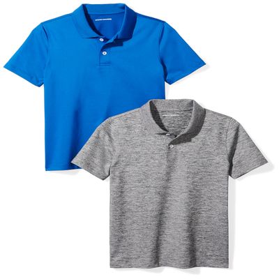 Amazon Essentials Boys' Active Performance Polo Shirts, Royal Blue/Space Dye Grey, Medium