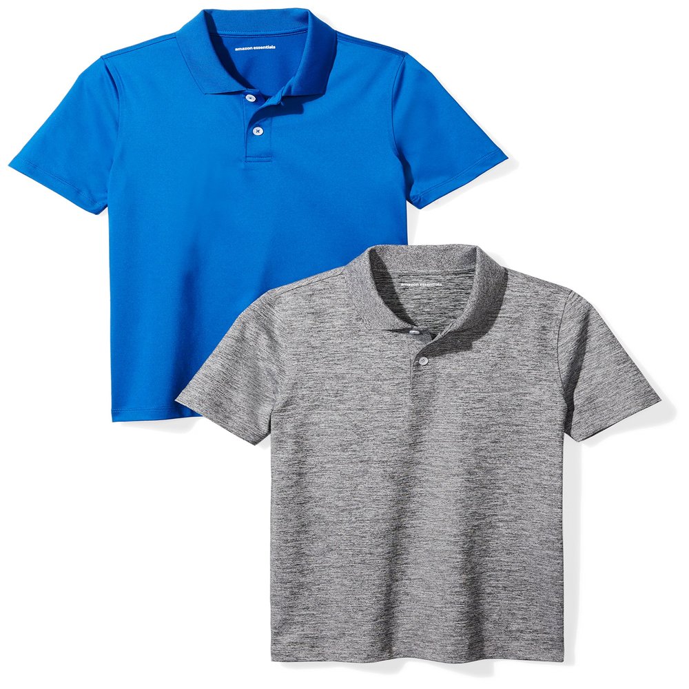 Amazon Essentials Boys' Active Performance Polo Shirts, Royal Blue/Space Dye Grey, Medium