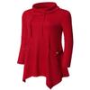 Bulotus Women's Long Sleeve Drawstring Cowl Neck Asymmetrical Hem Tunic Top with Pockets,Red,Small view 3