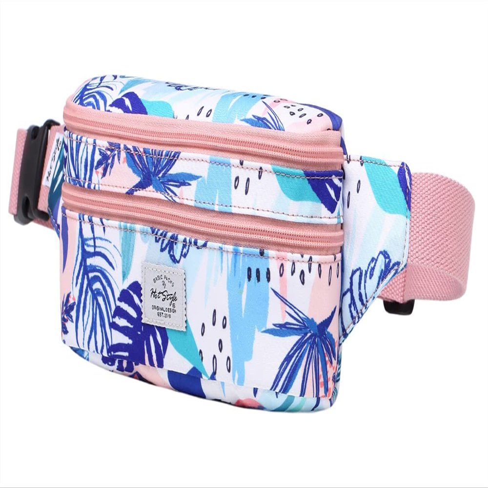 HotStyle 521s Fashion Fanny Pack, Small Waist Bag for Hiking, Cross Body Style Cute for Women, Kids & Girls, Pink Tropical
