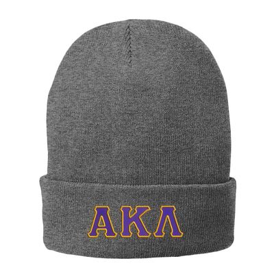 Alpha Kappa Lambda Big Greek Lettered Fleece Lined Knit Cap Athletic Oxford w/Purple/Light Gold Thread Color