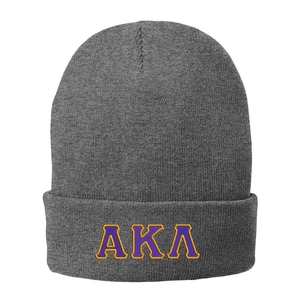 Alpha Kappa Lambda Big Greek Lettered Fleece Lined Knit Cap Athletic Oxford w/Purple/Light Gold Thread Color