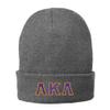 Alpha Kappa Lambda Big Greek Lettered Fleece Lined Knit Cap Athletic Oxford w/Purple/Light Gold Thread Color view 1