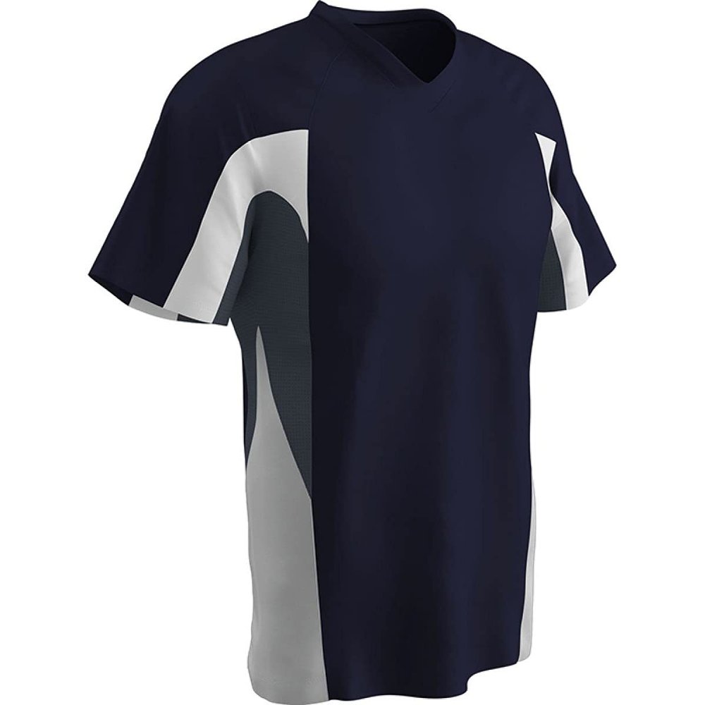 Champro Boys' Relief V-Neck Baseball Jersey, Navy,Graphite,White, Youth Medium