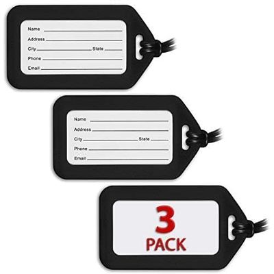 Mifflin-USA - Luggage Tags - Black, 3 PK - Bag Tag for Baggage - Suitcase Accessory Bulk