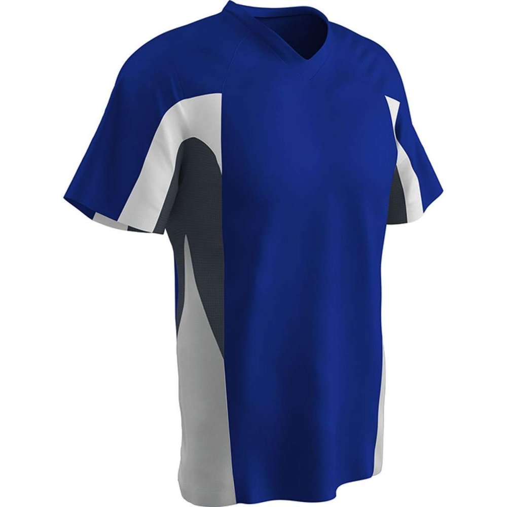 Champro Boys' Relief V-Neck Baseball Jersey, Royal,Graphite,White, Youth X-Large