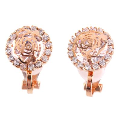 Fashion Cute CZ Flower Clip on Earrings for Women Ear