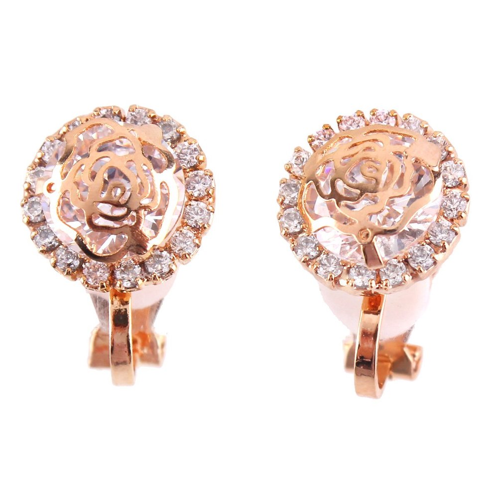 Fashion Cute CZ Flower Clip on Earrings for Women Ear