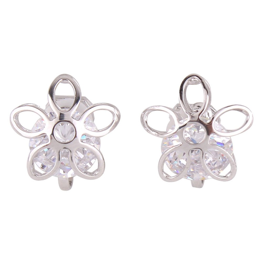 Grace Jun Fashion AAA Cubic Zircon Clip on Earrings No Pierced for Women Luxury Ear Clip Not Allergy (329Platinum)