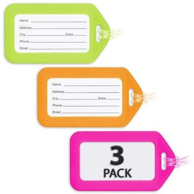 Mifflin-USA - Luggage Tags - Neon, 3 PK - Bag Tag for Baggage - Suitcase Accessory Bulk