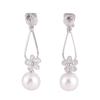 Grace Jun Fashion Simulated Pearl CZ Flower Shape Clip on Earrings No Pierced Earrings (silver white clip on)