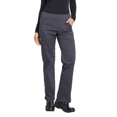 Cherokee Women's Scrub Pants Mid Rise Straight Leg Pull-on Cargo Pant with 6 Pockets & 2-Way Stretch Fabric - WW170T, L Tall, Pewter