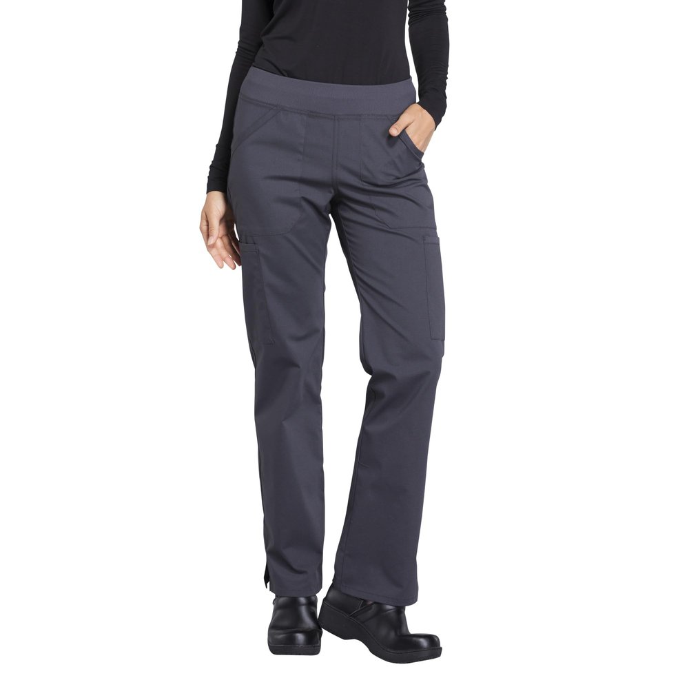 Cherokee Women's Scrub Pants Mid Rise Straight Leg Pull-on Cargo Pant with 6 Pockets & 2-Way Stretch Fabric - WW170T, L Tall, Pewter