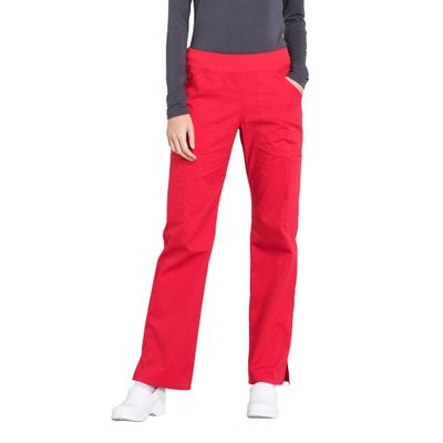 CHEROKEE Workwear Professionals Women Scrubs Pant Mid Rise Straight Leg Pull-on Cargo WW170P, XS Petite, Red