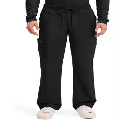 Cherokee Scrubs for Men Tapered Leg Cargo Scrub Pants with Zip Fly, 5 Pockets Elastic Waist 2-Way Stretch & Easy Care - WW190, L Tall, Black
